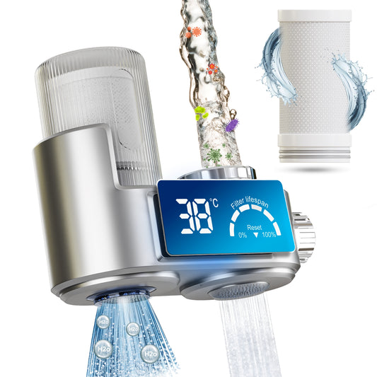 H20 HEALTH® New Digital Water Filter Tap - 8 stage water filter system, Removes 99% harmful substances, Tap Water Filters for UK taps, Water tap filter, on tap water filter (Metallic)