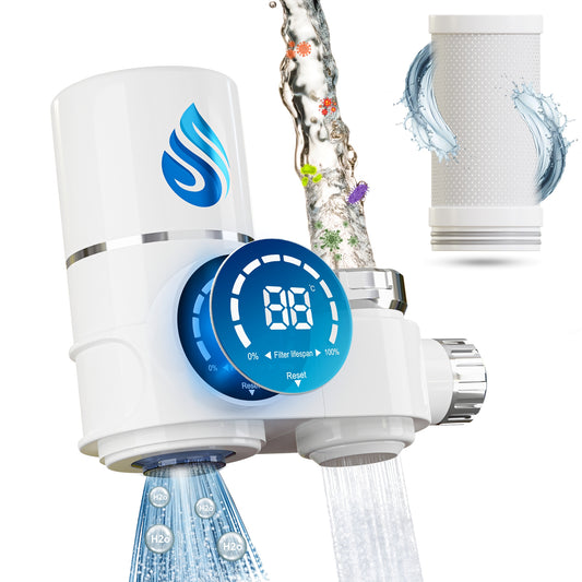 H20 HEALTH® New Digital Water Filter Tap - 8 stage water filter system, Removes 99% harmful substances, Tap Water Filters for UK taps, Water tap filter, on tap water filter (White)