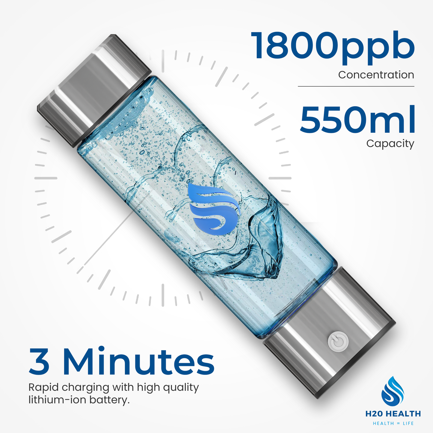 H20 HEALTH® 550ML Hydrogen Water Bottle – Purifier & Ionizer